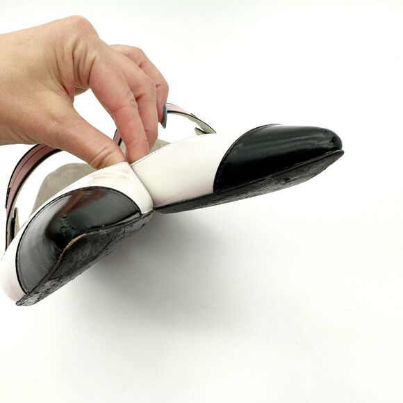 PRADA Mary Jane Cap Pointed Toe Ballet Flats Size 37 US 6.5 White Black Pink - Picture 5 of 10